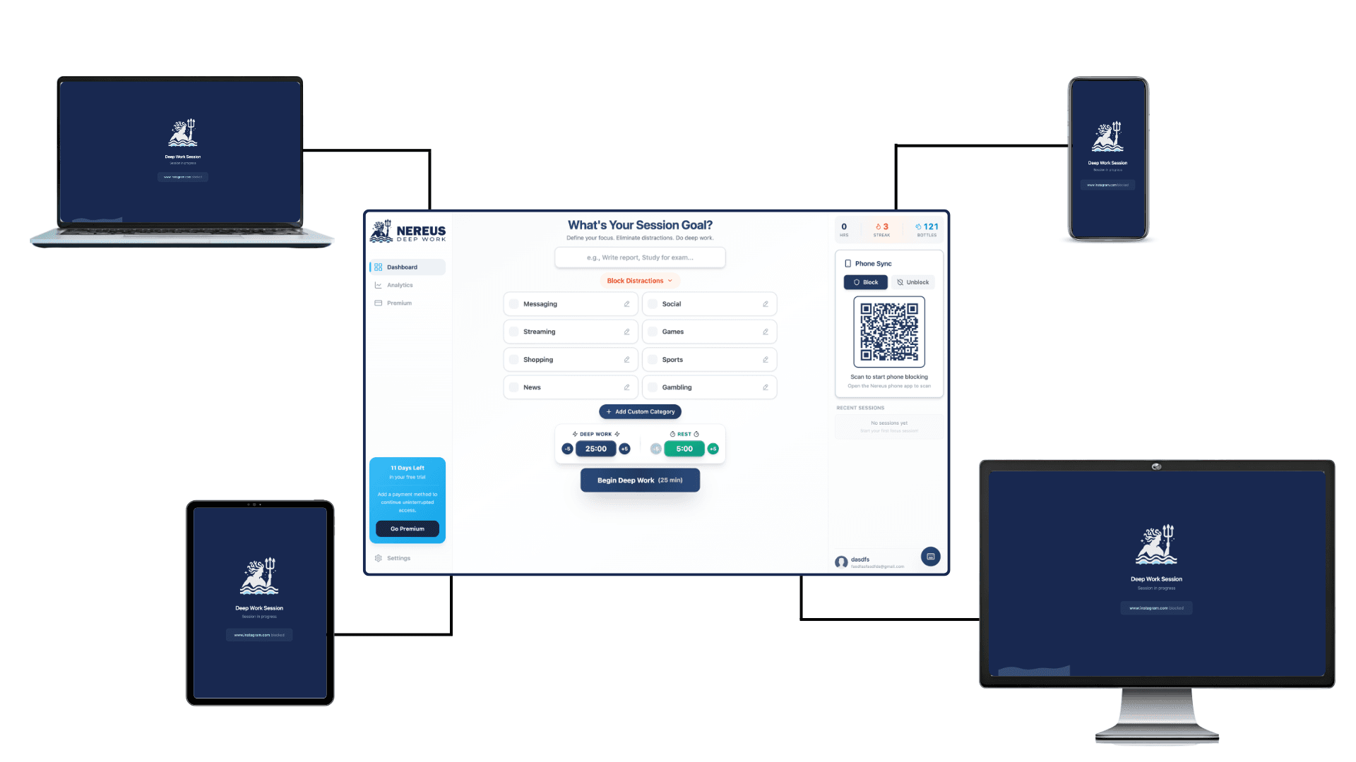 Nereus app and browser extension connected across devices